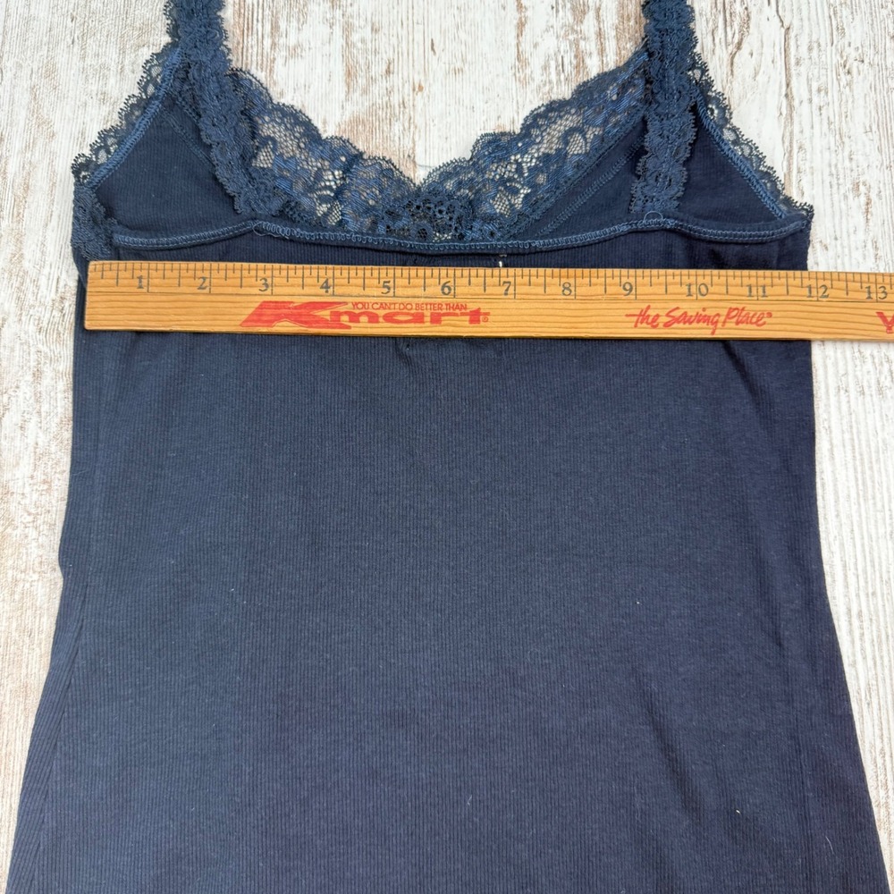 VTG Y2K Hollister Navy Blue Lace Ribbed Cami Tank Top Sz Medium Coquette Fitted - Picture 7 of 7